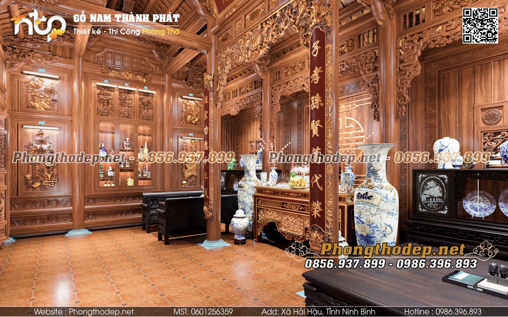Thiết kế nội thất nhà gỗ 3 gian đẹp sang trọng